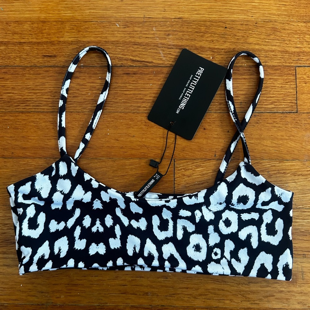PrettyLittleThing-US6 Black and White Leopard Print Swim Top